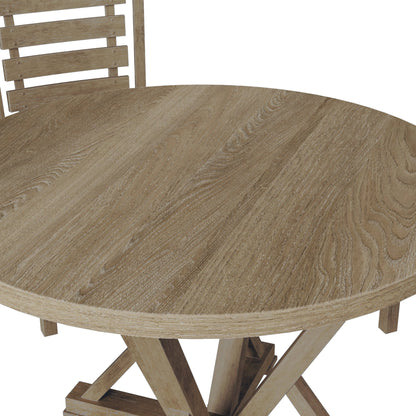 Modern Farmhouse Round Dining Table 45.7inch Solid Wood Rubberwood Antique Finishing Rustic Look Distressed Look Wire Brushed for 4 seaters - 1st Choice Furniture Direct