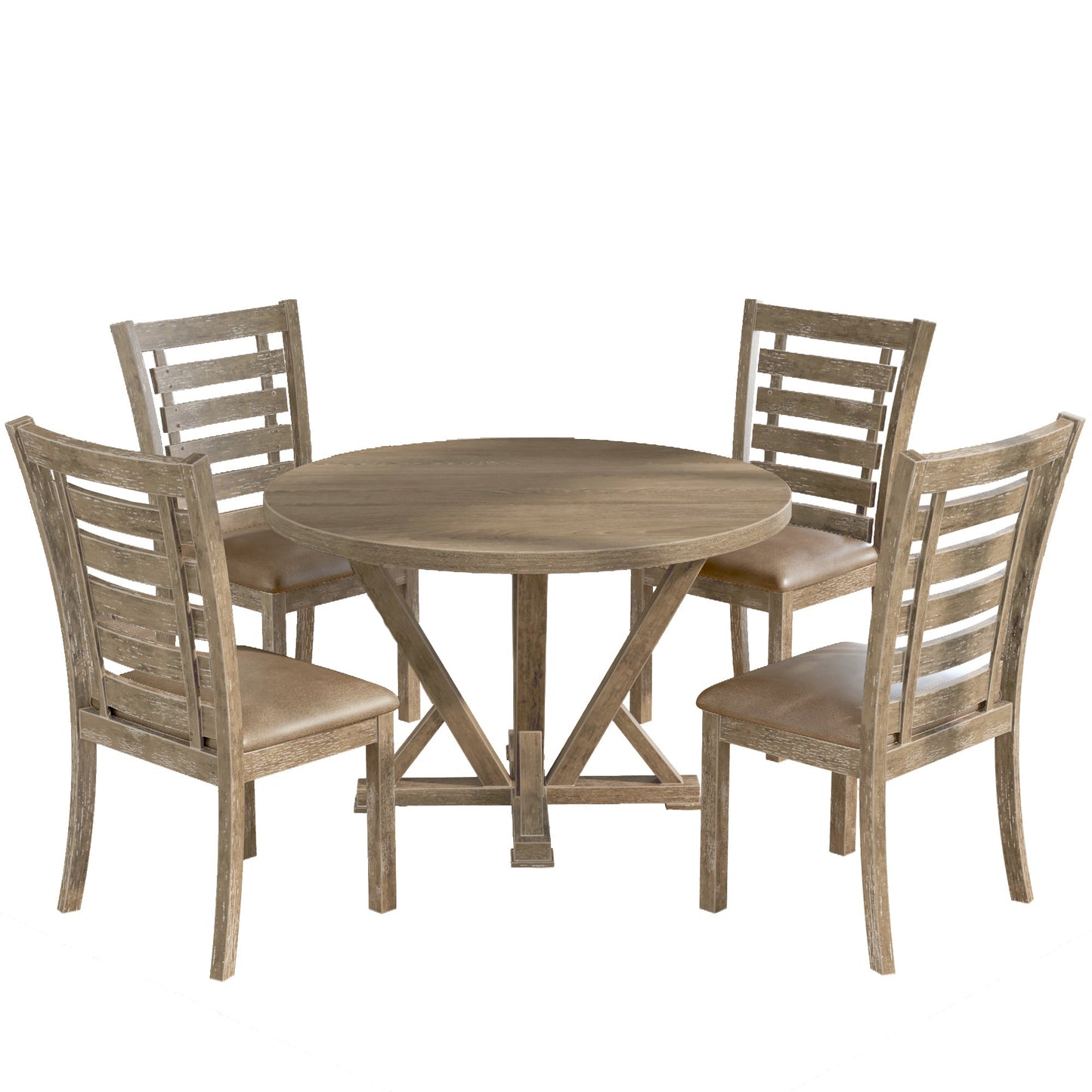 Modern Farmhouse Round Dining Table 45.7inch Solid Wood Rubberwood Antique Finishing Rustic Look Distressed Look Wire Brushed for 4 seaters - 1st Choice Furniture Direct