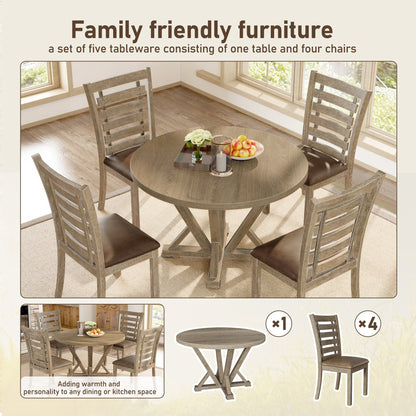 Modern Farmhouse Round Dining Table 45.7inch Solid Wood Rubberwood Antique Finishing Rustic Look Distressed Look Wire Brushed for 4 seaters - 1st Choice Furniture Direct