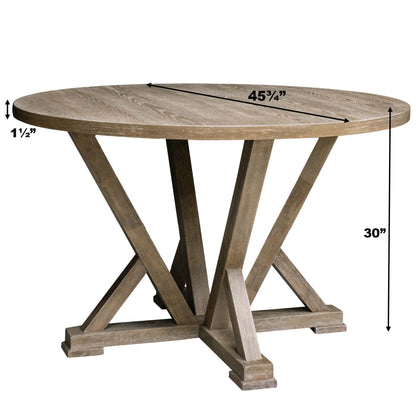 Modern Farmhouse Round Dining Table 45.7inch Solid Wood Rubberwood Antique Finishing Rustic Look Distressed Look Wire Brushed for 4 seaters - 1st Choice Furniture Direct
