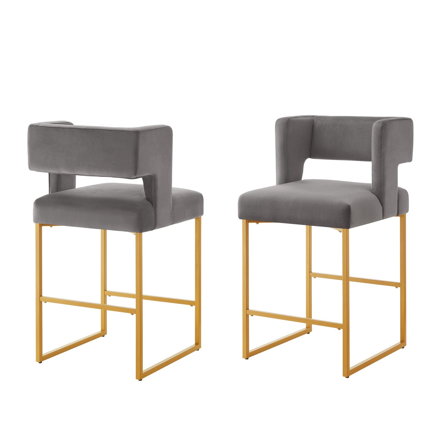 Modern Fashion Counter Height Bar Stools with Unique Square Open Backrest, Set of 2 Versatile Bar Chairs with Sturdy Iron Legs, 26' H Counter Height Chairs for kitchen islands,Dark Gray /Gold - 1st Choice Furniture Direct