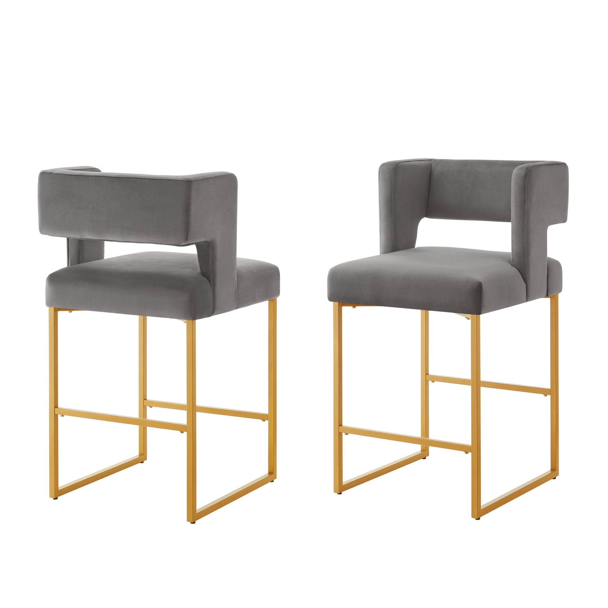 Modern Fashion Counter Height Bar Stools with Unique Square Open Backrest, Set of 2 Versatile Bar Chairs with Sturdy Iron Legs, 26' H Counter Height Chairs for kitchen islands,Dark Gray /Gold - 1st Choice Furniture Direct