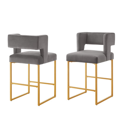 Modern Fashion Counter Height Bar Stools with Unique Square Open Backrest, Set of 2 Versatile Bar Chairs with Sturdy Iron Legs, 26' H Counter Height Chairs for kitchen islands,Dark Gray /Gold - 1st Choice Furniture Direct