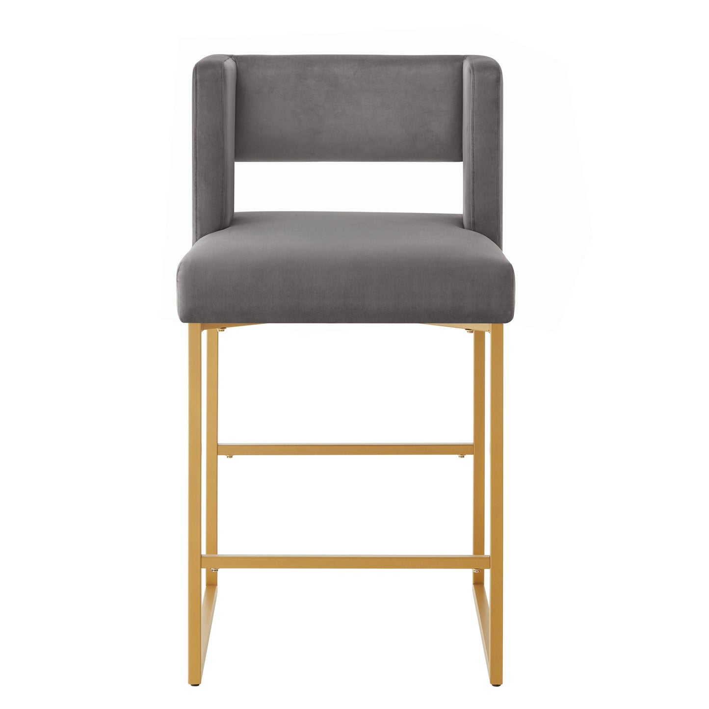 Modern Fashion Counter Height Bar Stools with Unique Square Open Backrest, Set of 2 Versatile Bar Chairs with Sturdy Iron Legs, 26' H Counter Height Chairs for kitchen islands,Dark Gray /Gold - 1st Choice Furniture Direct