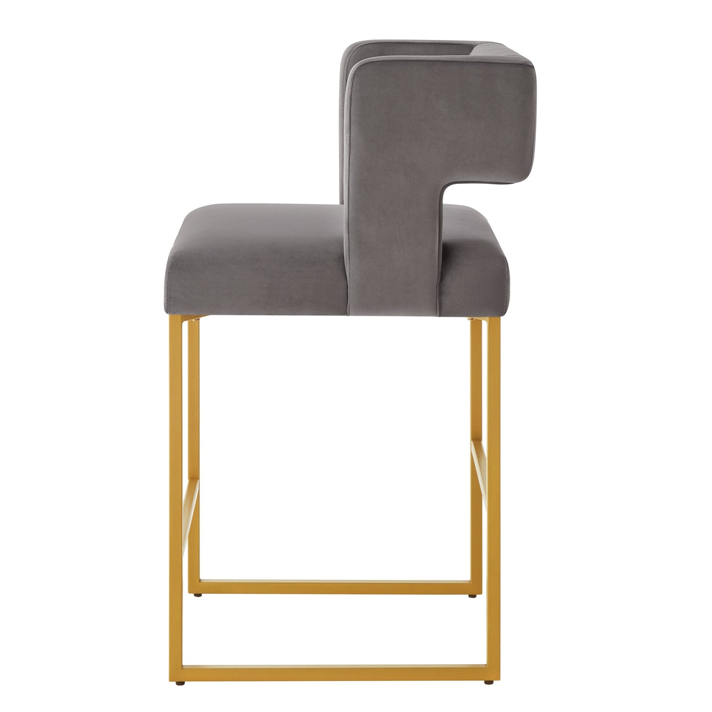 Modern Fashion Counter Height Bar Stools with Unique Square Open Backrest, Set of 2 Versatile Bar Chairs with Sturdy Iron Legs, 26' H Counter Height Chairs for kitchen islands,Dark Gray /Gold - 1st Choice Furniture Direct