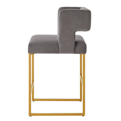Modern Fashion Counter Height Bar Stools with Unique Square Open Backrest, Set of 2 Versatile Bar Chairs with Sturdy Iron Legs, 26' H Counter Height Chairs for kitchen islands,Dark Gray /Gold - 1st Choice Furniture Direct