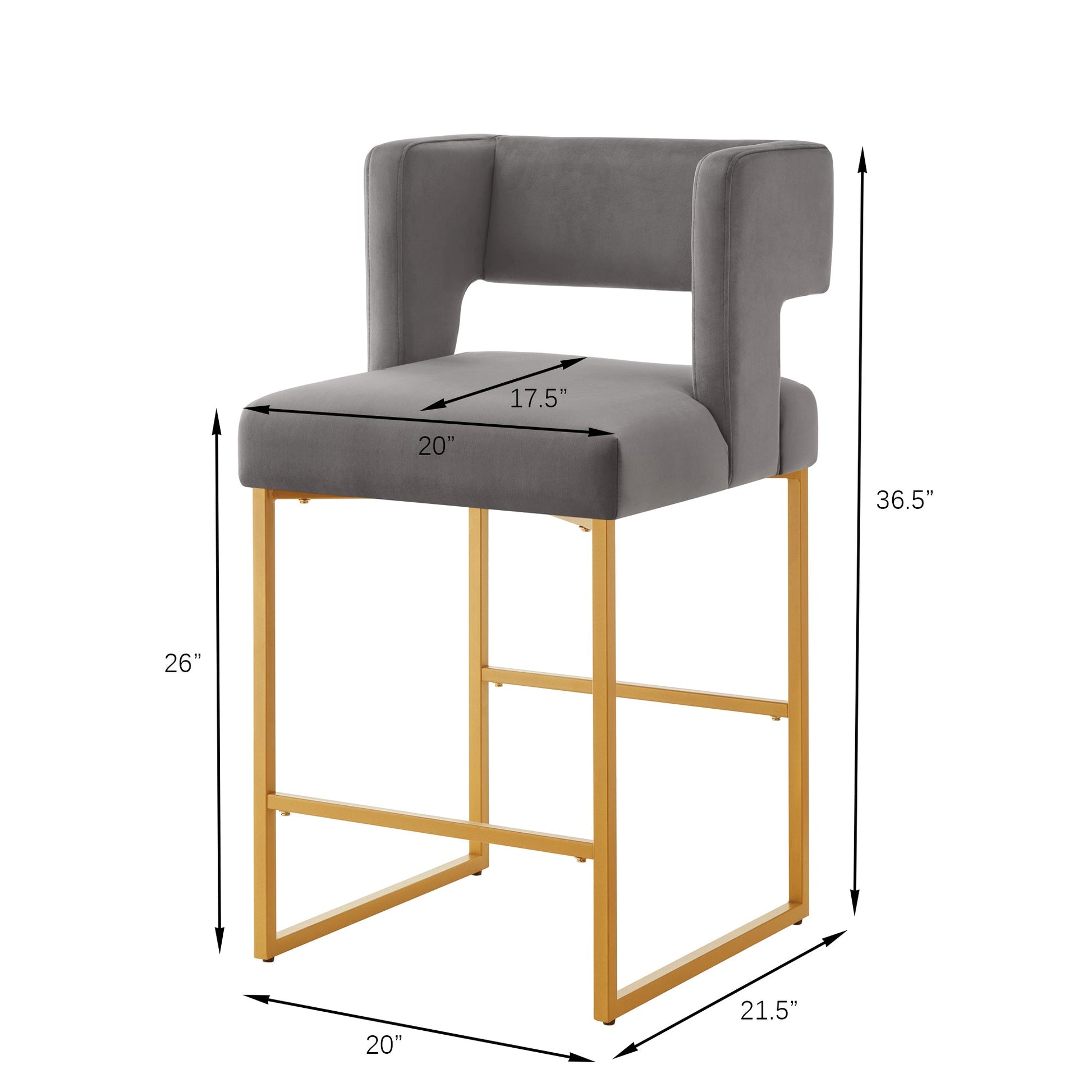 Modern Fashion Counter Height Bar Stools with Unique Square Open Backrest, Set of 2 Versatile Bar Chairs with Sturdy Iron Legs, 26' H Counter Height Chairs for kitchen islands,Dark Gray /Gold - 1st Choice Furniture Direct