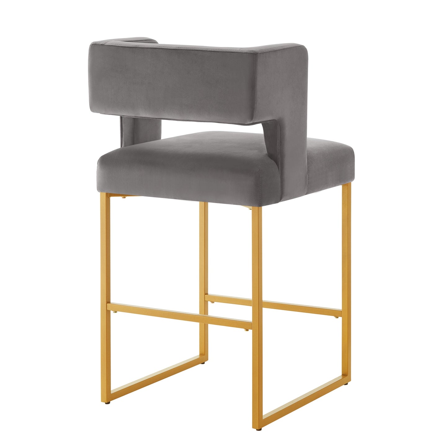 Modern Fashion Counter Height Bar Stools with Unique Square Open Backrest, Set of 2 Versatile Bar Chairs with Sturdy Iron Legs, 26' H Counter Height Chairs for kitchen islands,Dark Gray /Gold - 1st Choice Furniture Direct