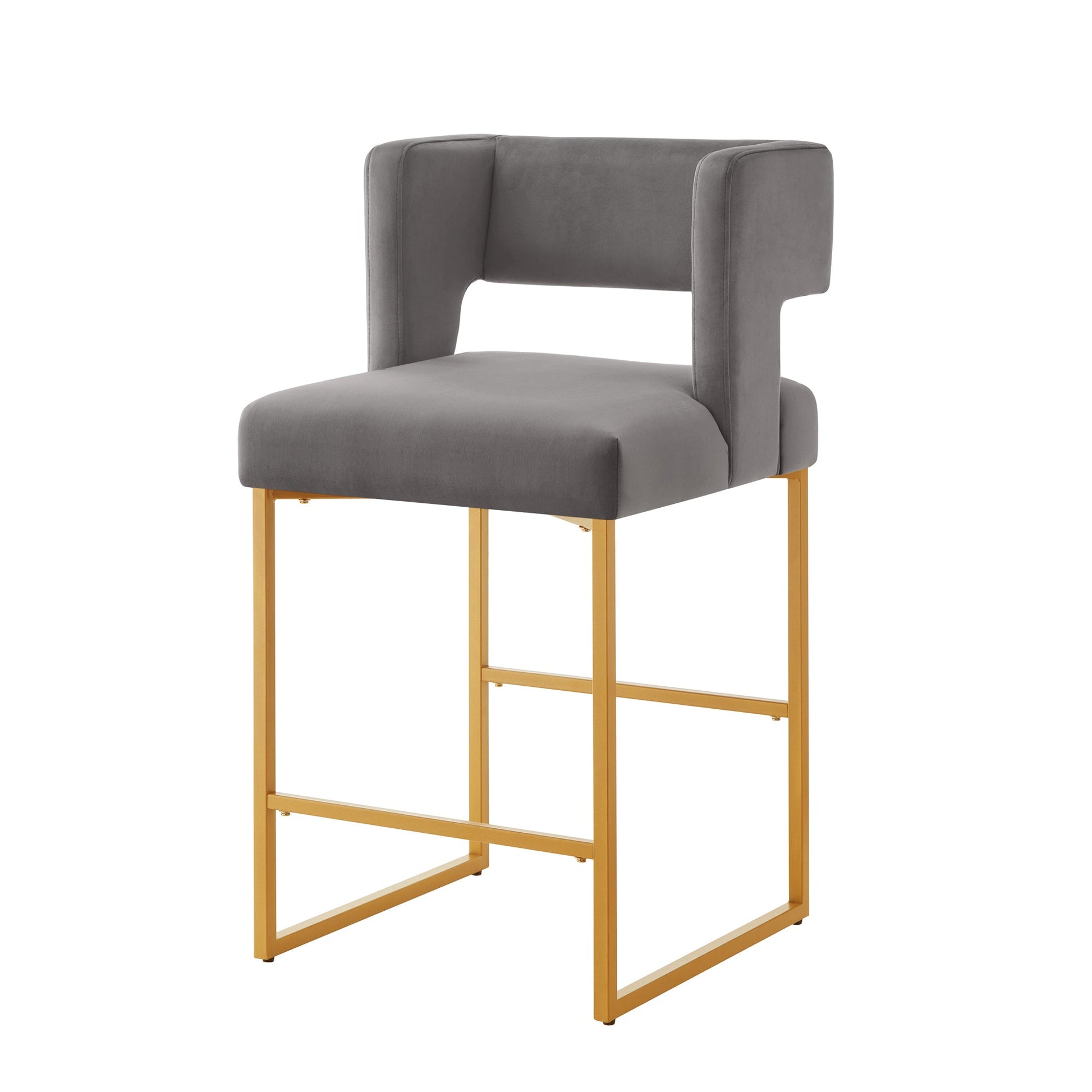 Modern Fashion Counter Height Bar Stools with Unique Square Open Backrest, Set of 2 Versatile Bar Chairs with Sturdy Iron Legs, 26' H Counter Height Chairs for kitchen islands,Dark Gray /Gold - 1st Choice Furniture Direct