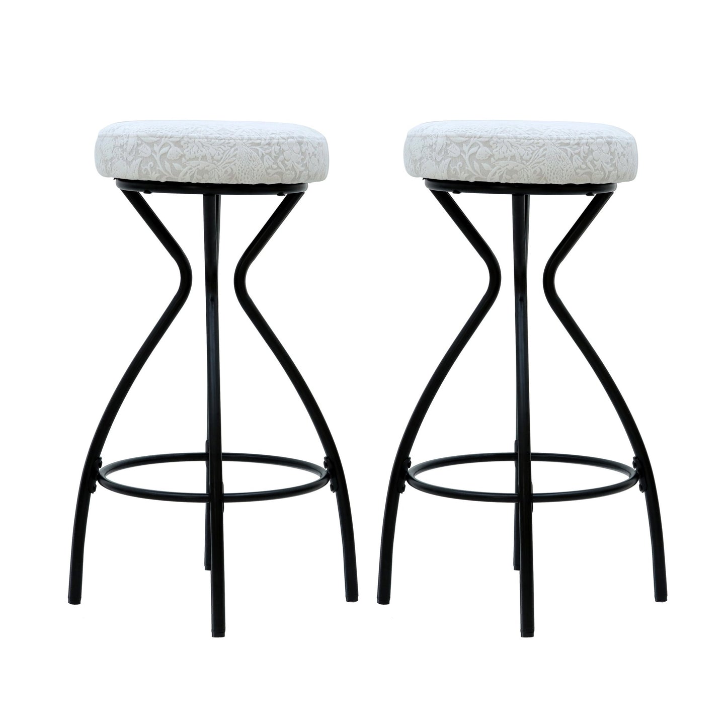 Modern Floral Print Counter Height Bar Stool Set with Footrest, Black & White Upholstered Design, 29 Inches - 1st Choice Furniture Direct