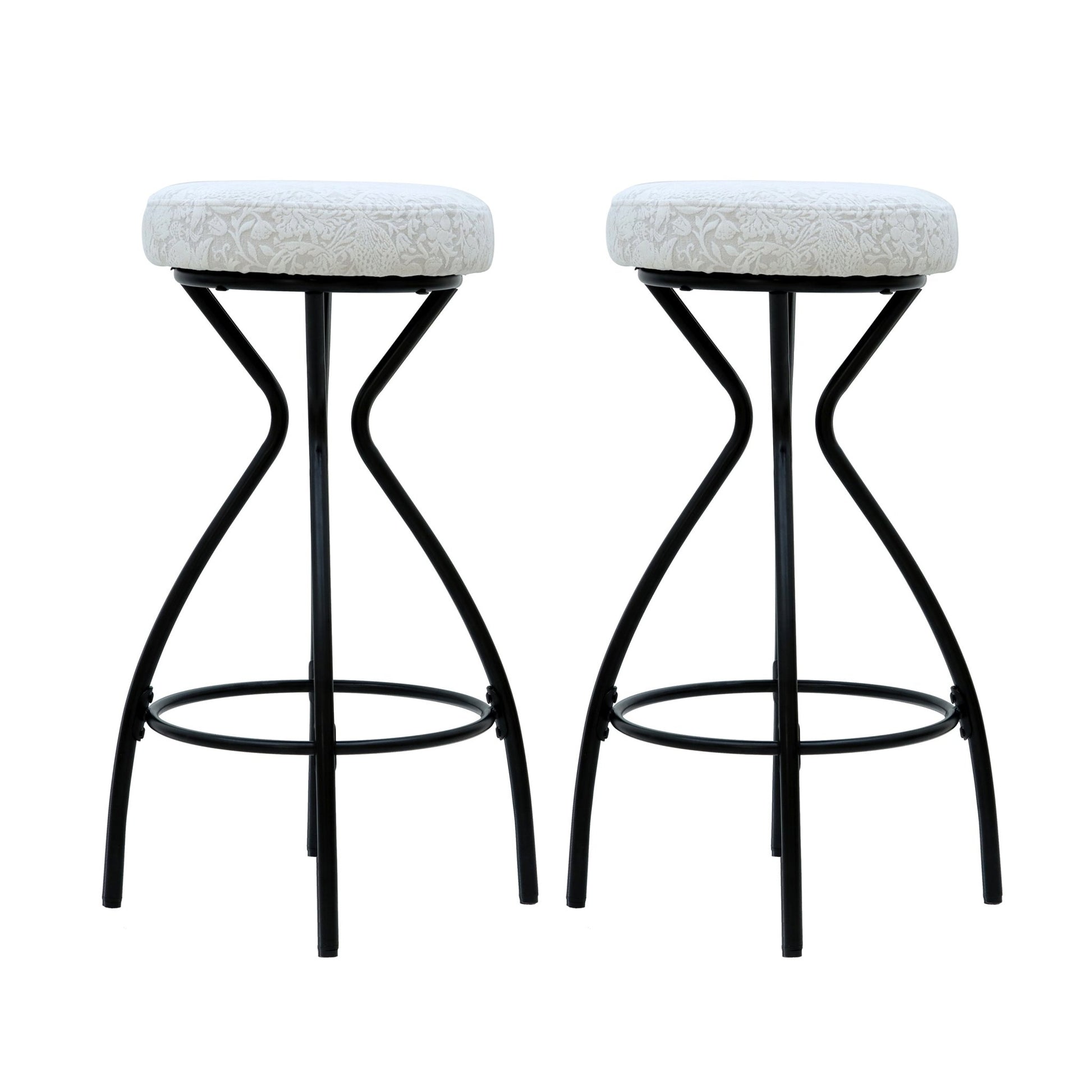 Modern Floral Print Counter Height Bar Stool Set with Footrest, Black & White Upholstered Design, 29 Inches - 1st Choice Furniture Direct