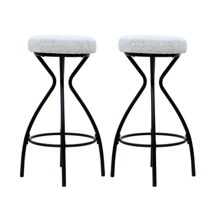Modern Floral Print Counter Height Bar Stool Set with Footrest, Black & White Upholstered Design, 29 Inches - 1st Choice Furniture Direct