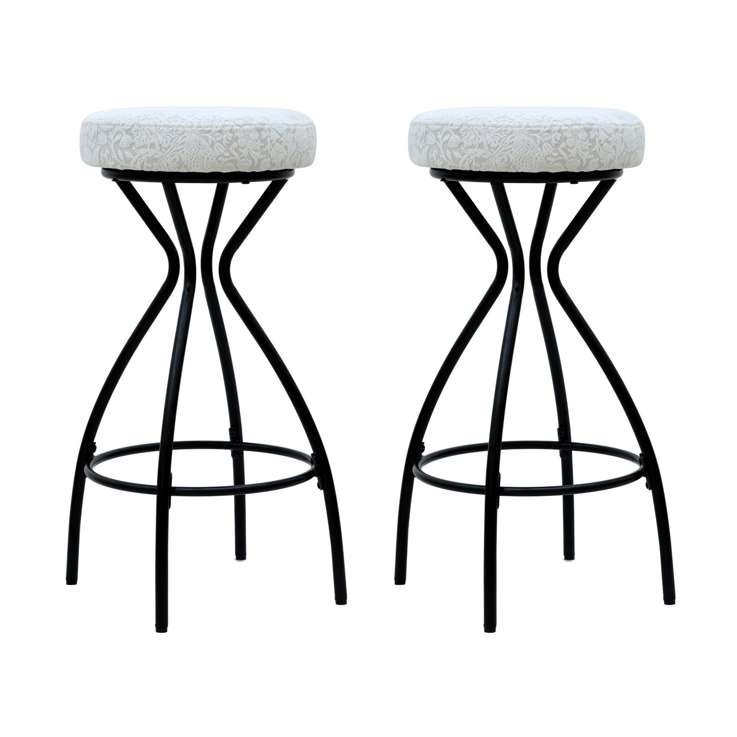 Modern Floral Print Counter Height Bar Stool Set with Footrest, Black & White Upholstered Design, 29 Inches - 1st Choice Furniture Direct