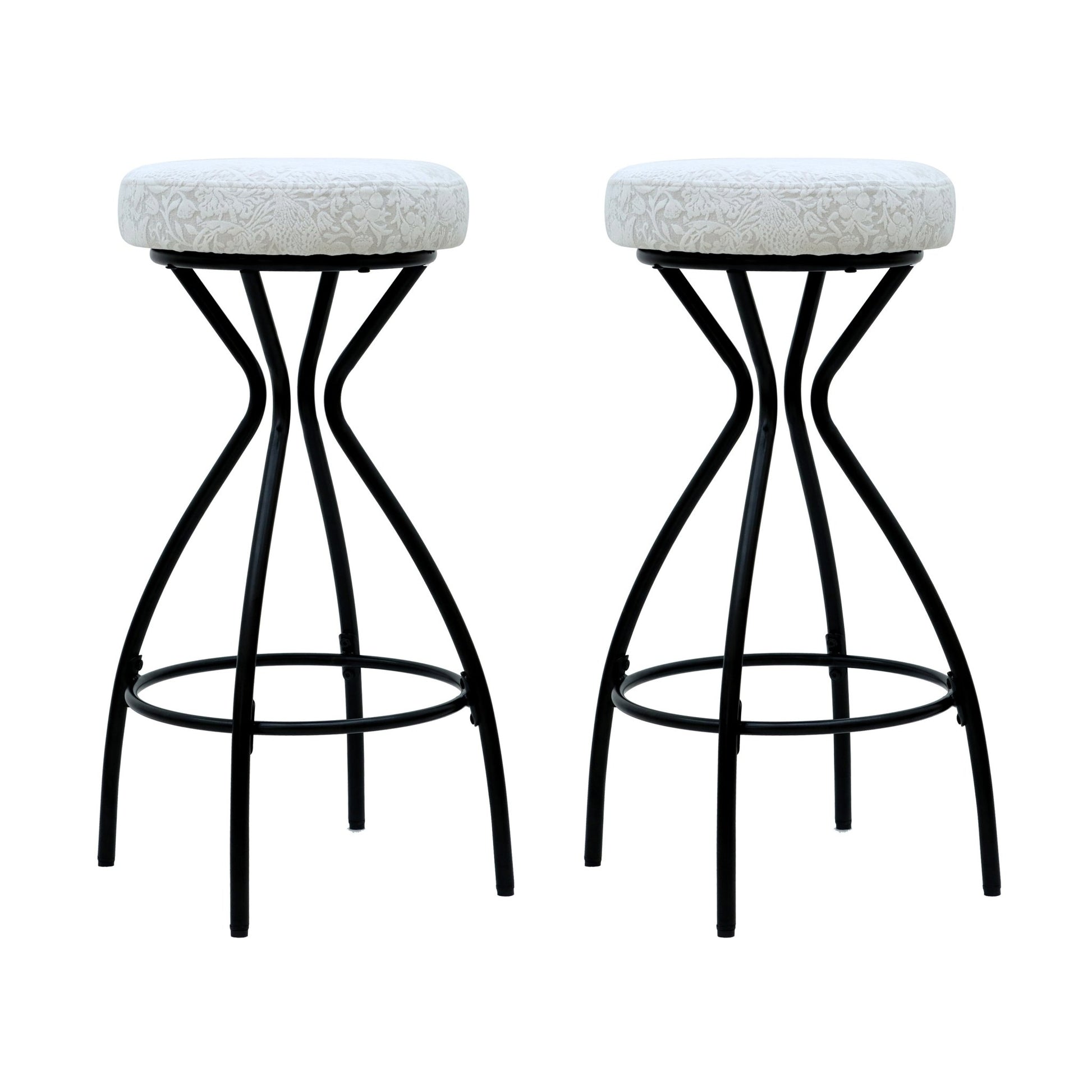 Modern Floral Print Counter Height Bar Stool Set with Footrest, Black & White Upholstered Design, 29 Inches - 1st Choice Furniture Direct