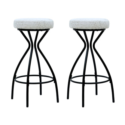 Modern Floral Print Counter Height Bar Stool Set with Footrest, Black & White Upholstered Design, 29 Inches - 1st Choice Furniture Direct