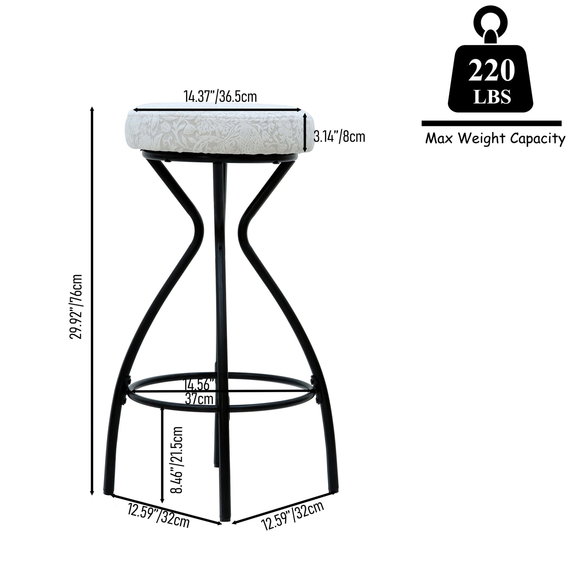 Modern Floral Print Counter Height Bar Stool Set with Footrest, Black & White Upholstered Design, 29 Inches - 1st Choice Furniture Direct