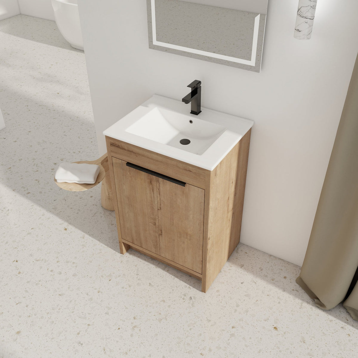 Modern Freestanding Bathroom Vanity with Ceramic Sink – Imitative Oak - 1st Choice Furniture Direct