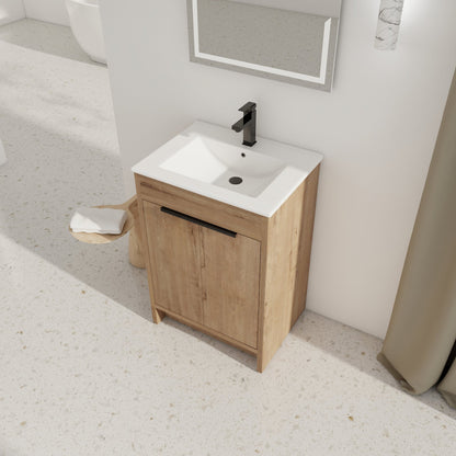 Modern Freestanding Bathroom Vanity with Ceramic Sink – Imitative Oak - 1st Choice Furniture Direct