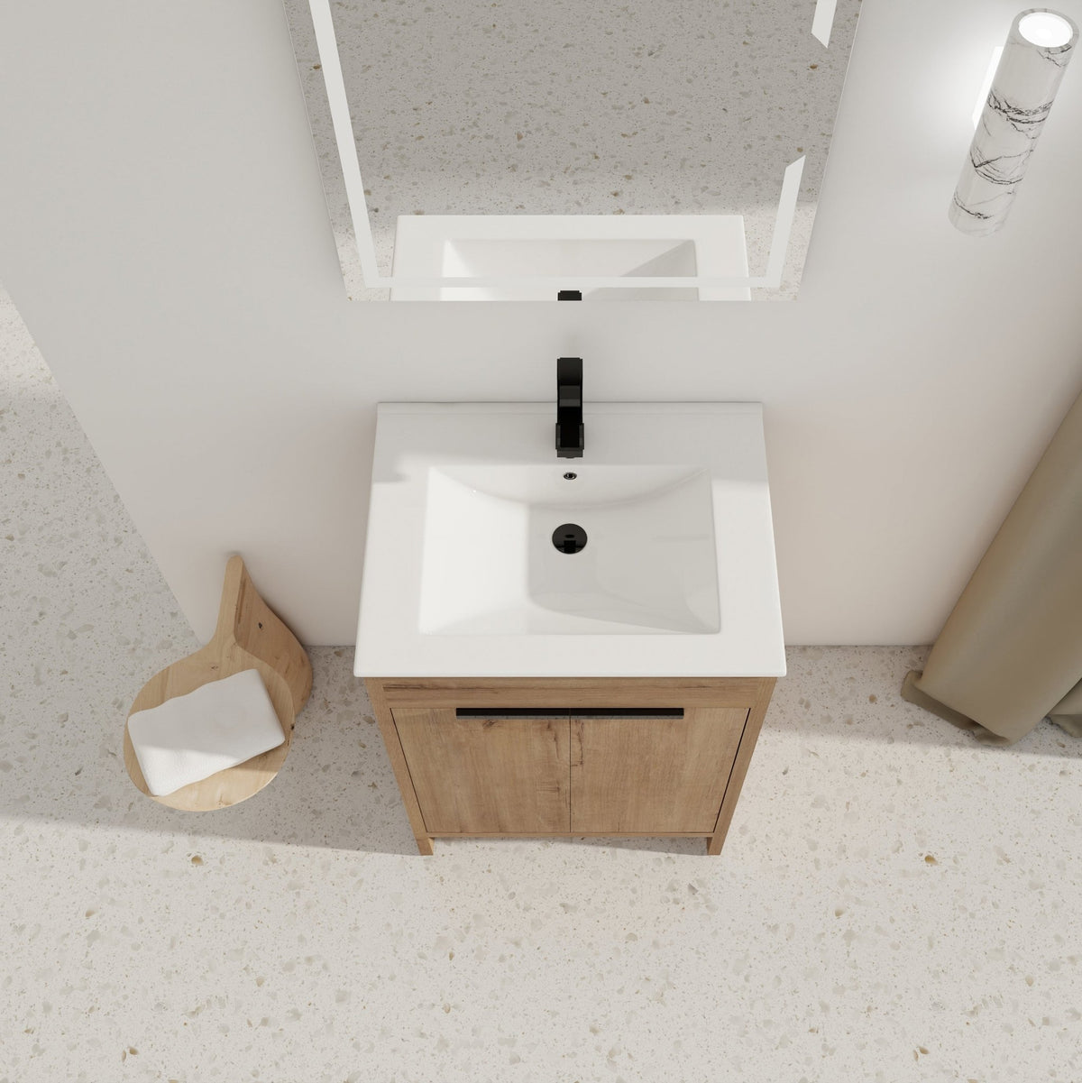 Modern Freestanding Bathroom Vanity with Ceramic Sink – Imitative Oak - 1st Choice Furniture Direct