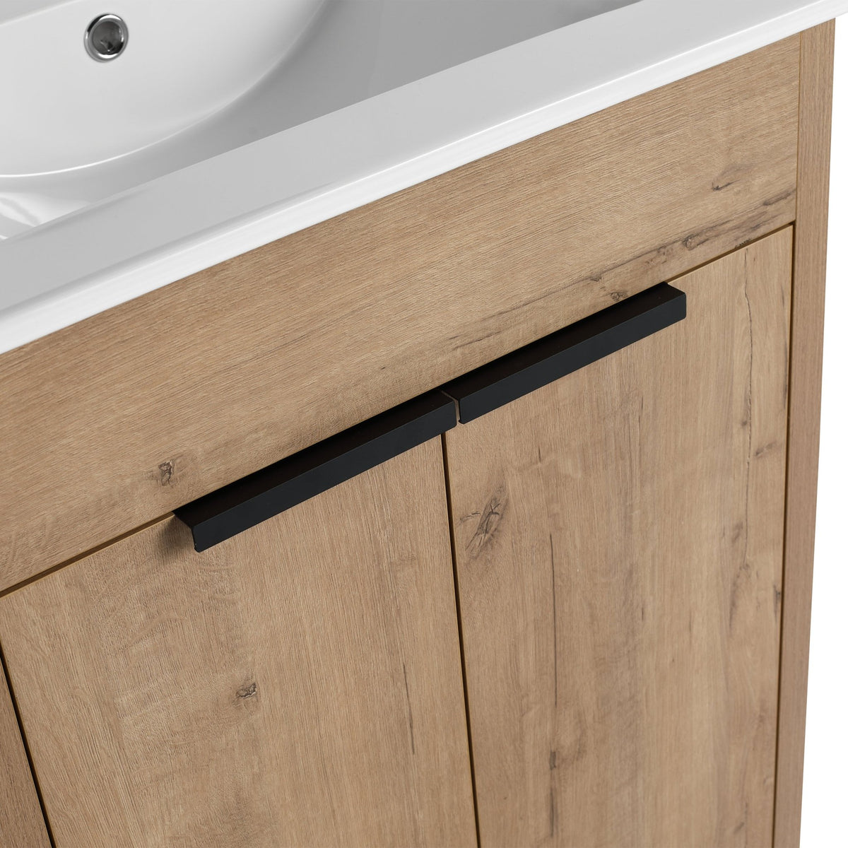 Modern Freestanding Bathroom Vanity with Ceramic Sink – Imitative Oak - 1st Choice Furniture Direct