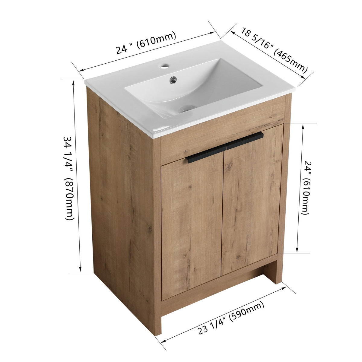 Modern Freestanding Bathroom Vanity with Ceramic Sink – Imitative Oak - 1st Choice Furniture Direct