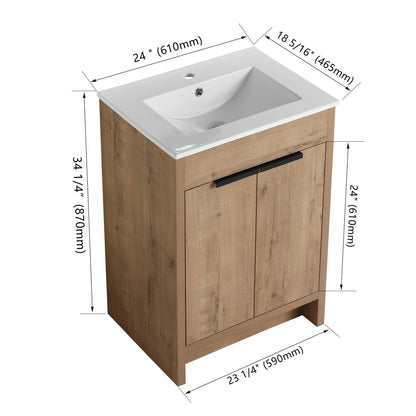 Modern Freestanding Bathroom Vanity with Ceramic Sink – Imitative Oak - 1st Choice Furniture Direct