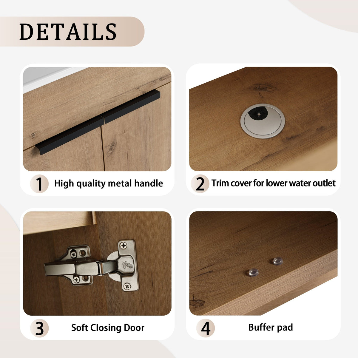 Modern Freestanding Bathroom Vanity with Ceramic Sink – Imitative Oak - 1st Choice Furniture Direct