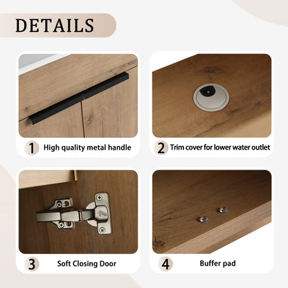 Modern Freestanding Bathroom Vanity with Ceramic Sink – Imitative Oak - 1st Choice Furniture Direct