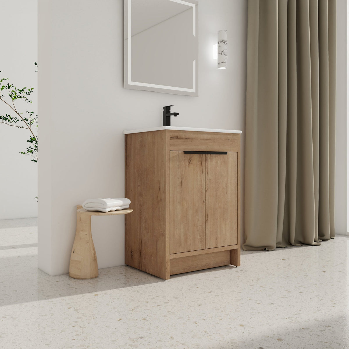 Modern Freestanding Bathroom Vanity with Ceramic Sink – Imitative Oak - 1st Choice Furniture Direct