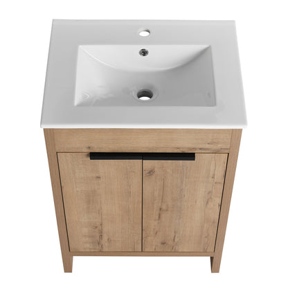 Modern Freestanding Bathroom Vanity with Ceramic Sink – Imitative Oak - 1st Choice Furniture Direct