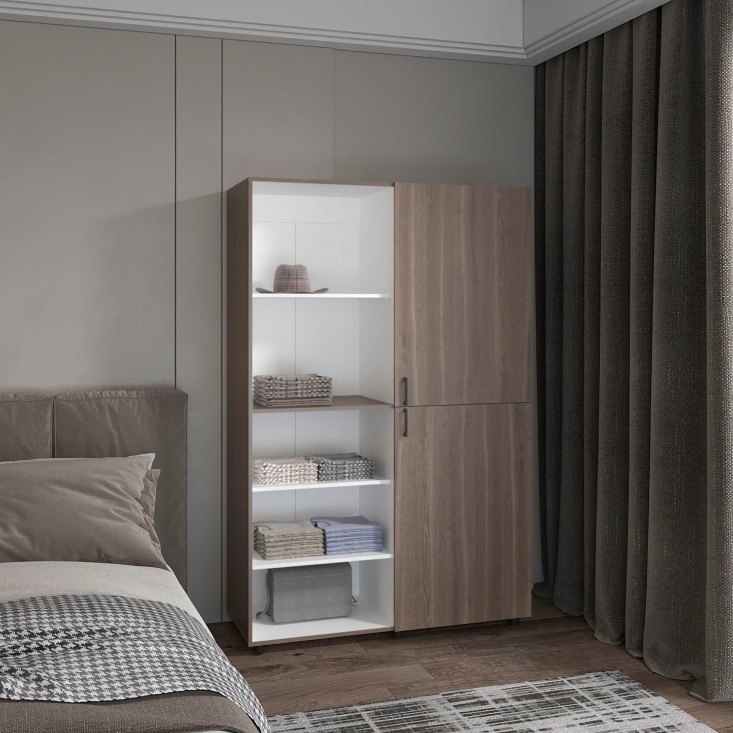 Modern Freestanding Wardrobe Closet – White & Mahogany MDF Storage Cabinet - 1st Choice Furniture Direct