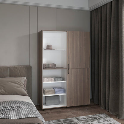 Modern Freestanding Wardrobe Closet – White & Mahogany MDF Storage Cabinet - 1st Choice Furniture Direct