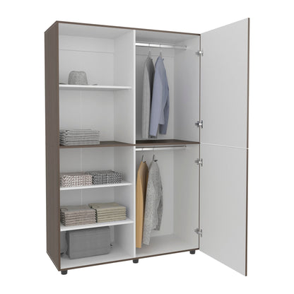 Modern Freestanding Wardrobe Closet – White & Mahogany MDF Storage Cabinet - 1st Choice Furniture Direct
