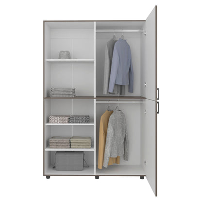 Modern Freestanding Wardrobe Closet – White & Mahogany MDF Storage Cabinet - 1st Choice Furniture Direct