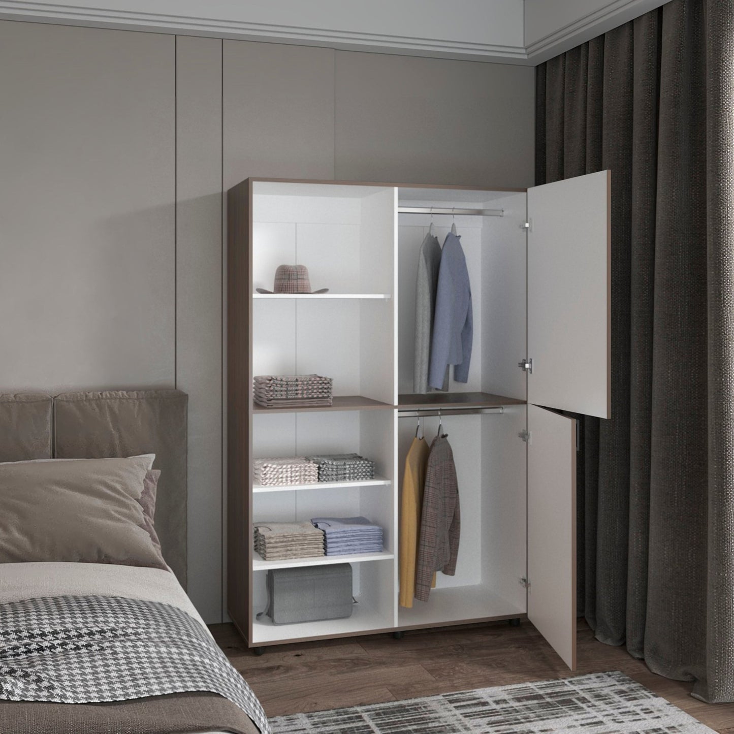 Modern Freestanding Wardrobe Closet – White & Mahogany MDF Storage Cabinet - 1st Choice Furniture Direct