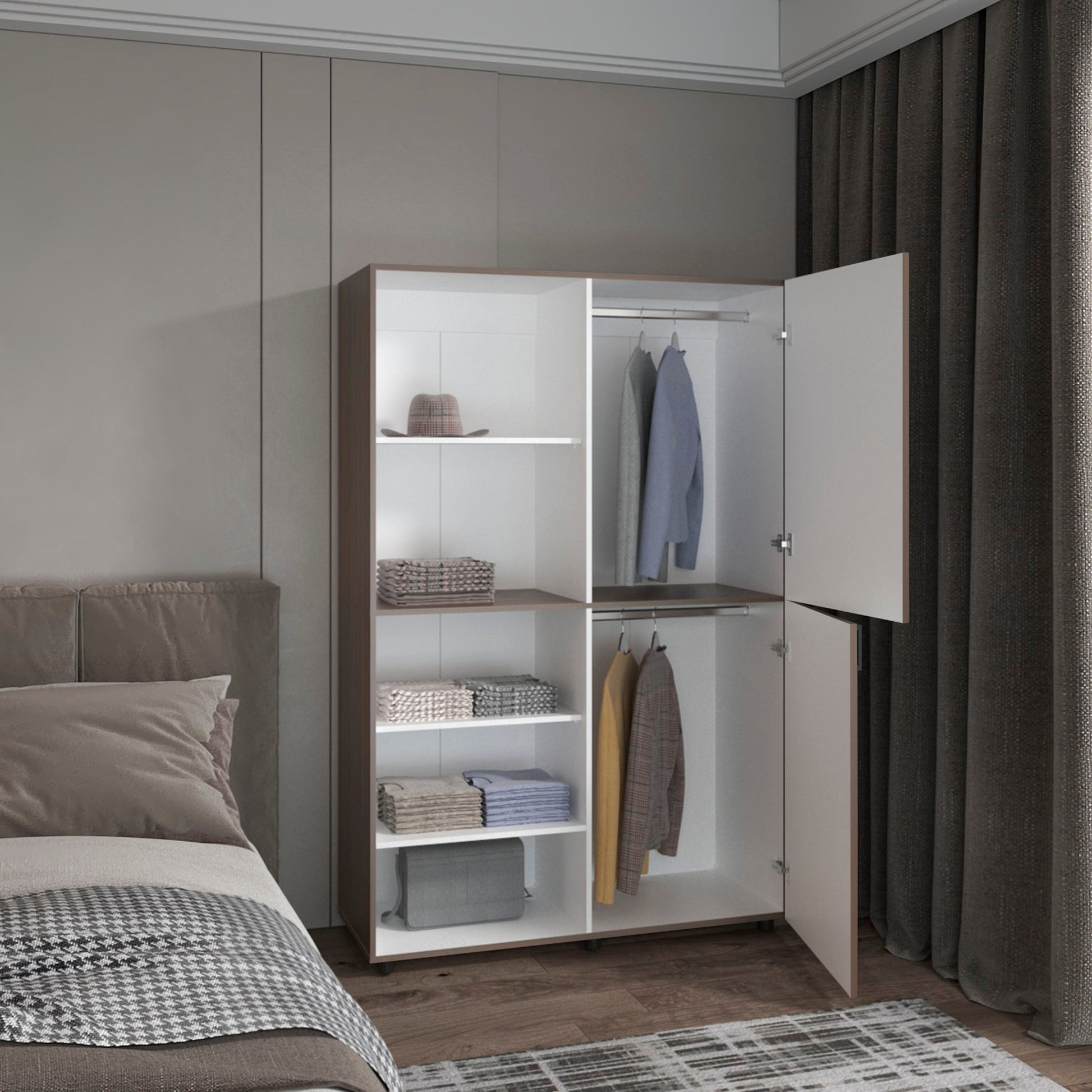 Modern Freestanding Wardrobe Closet – White & Mahogany MDF Storage Cabinet - 1st Choice Furniture Direct