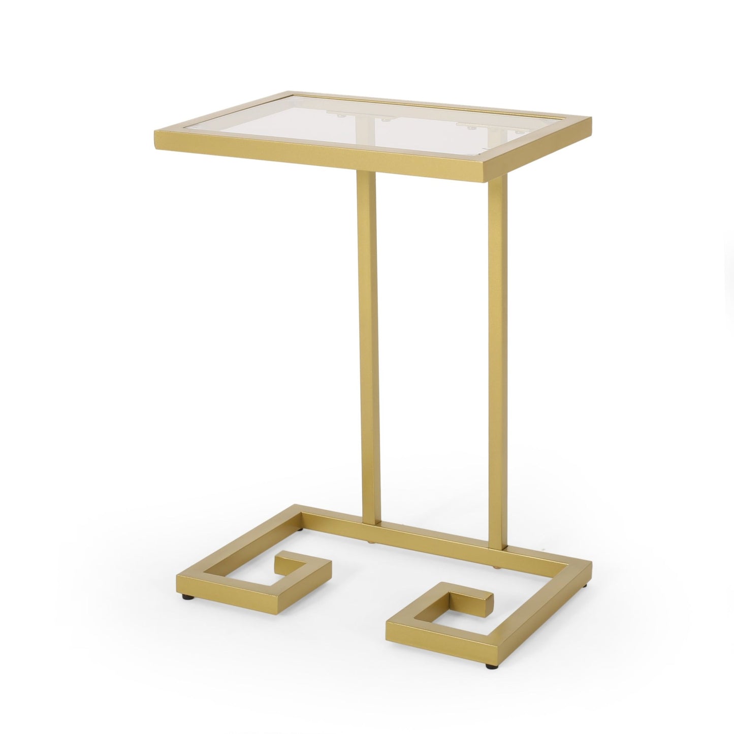 Modern Glam C - Shaped End Table with Tempered Glass Top in Gold Iron Frame - 1st Choice Furniture Direct