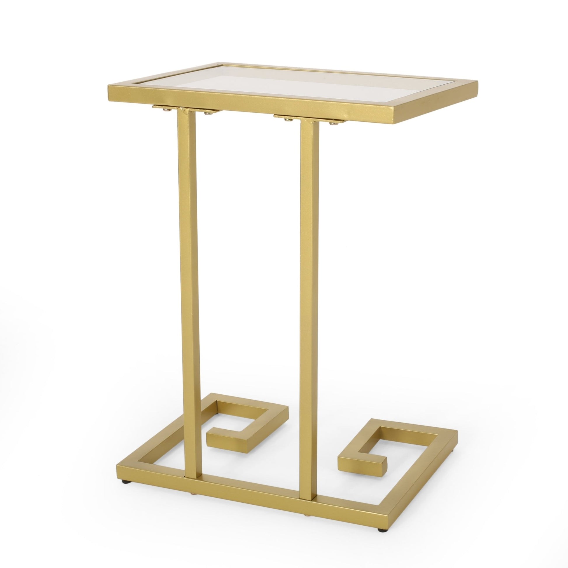 Modern Glam C - Shaped End Table with Tempered Glass Top in Gold Iron Frame - 1st Choice Furniture Direct