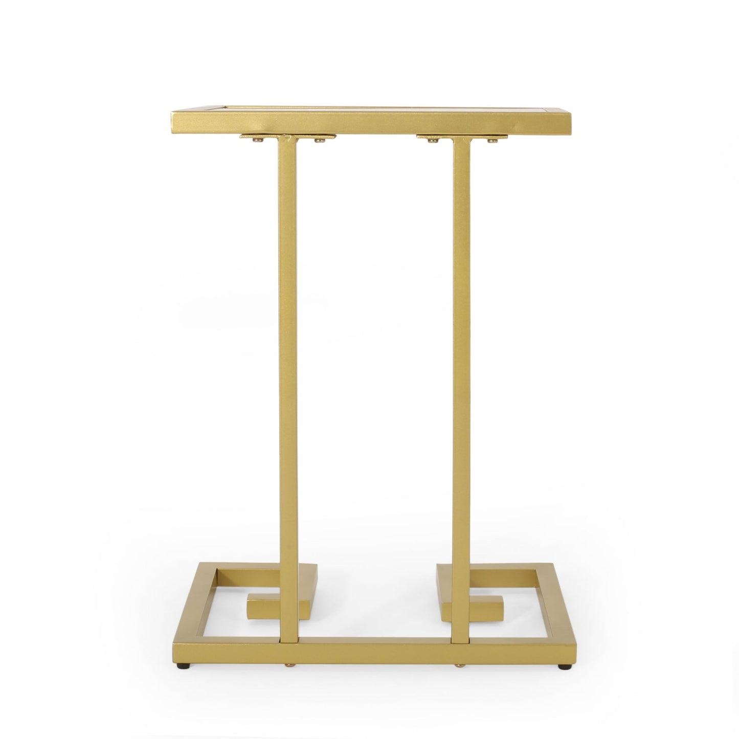 Modern Glam C - Shaped End Table with Tempered Glass Top in Gold Iron Frame - 1st Choice Furniture Direct