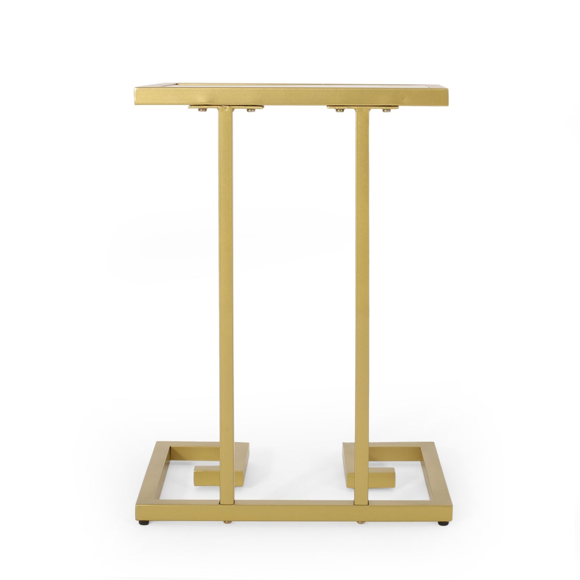 Modern Glam C - Shaped End Table with Tempered Glass Top in Gold Iron Frame - 1st Choice Furniture Direct
