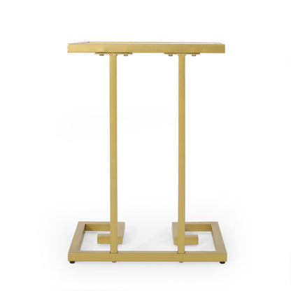 Modern Glam C - Shaped End Table with Tempered Glass Top in Gold Iron Frame - 1st Choice Furniture Direct
