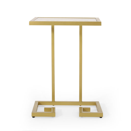 Modern Glam C - Shaped End Table with Tempered Glass Top in Gold Iron Frame - 1st Choice Furniture Direct