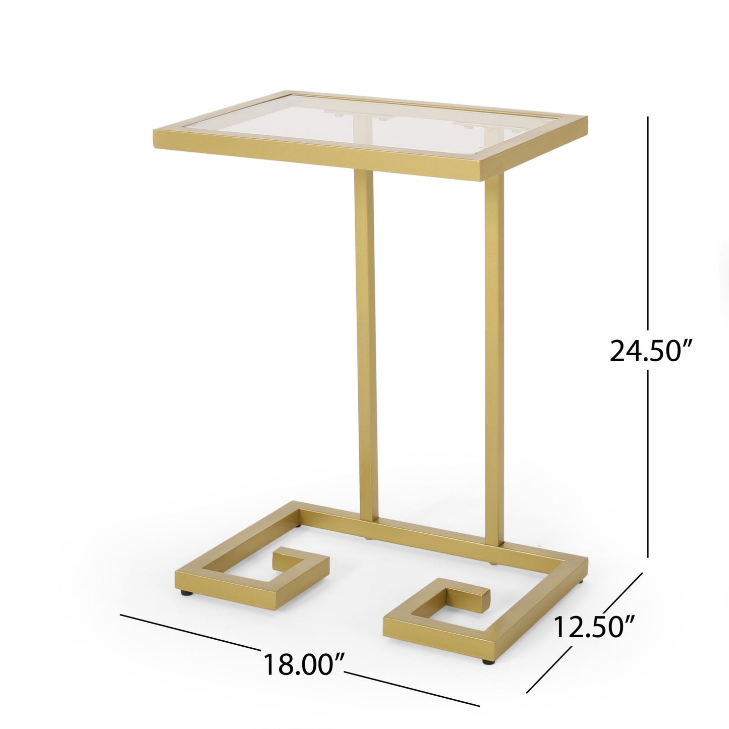 Modern Glam C - Shaped End Table with Tempered Glass Top in Gold Iron Frame - 1st Choice Furniture Direct