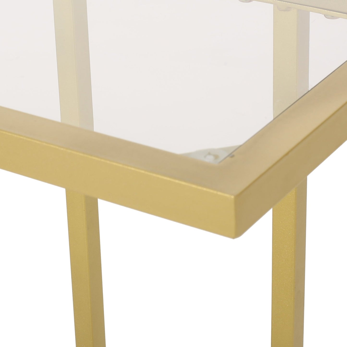 Modern Glam C - Shaped End Table with Tempered Glass Top in Gold Iron Frame - 1st Choice Furniture Direct