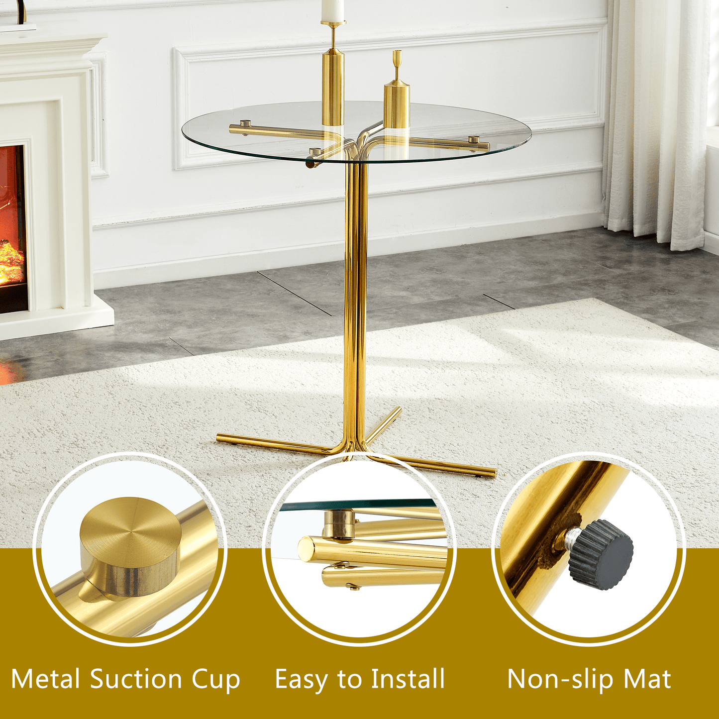 Modern Glass Bar Table Set for 2 with Swivel Bar Chairs – Dark Gray & Gold - 1st Choice Furniture Direct