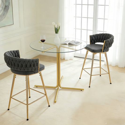 Modern Glass Bar Table Set for 2 with Swivel Bar Chairs – Dark Gray & Gold - 1st Choice Furniture Direct