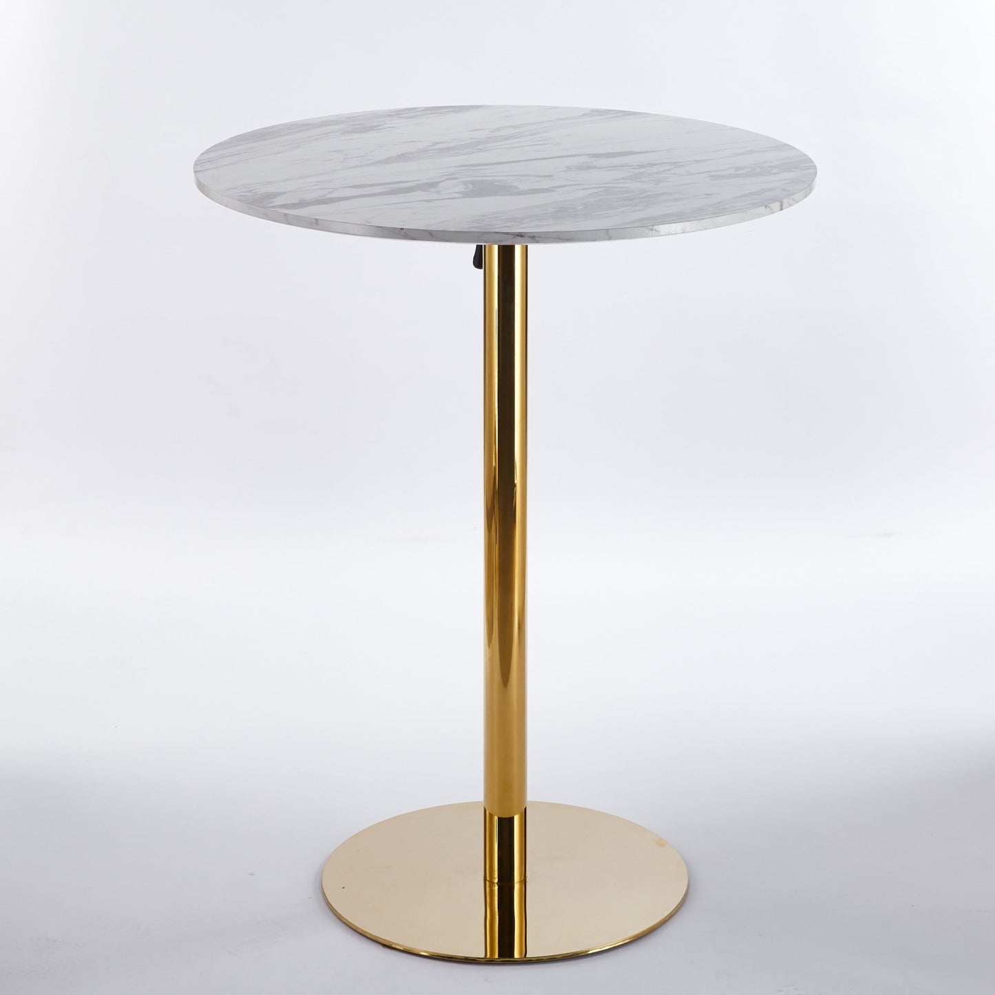 Modern Gold Bar Table Set with 2 Adjustable Bar Stools, Round Marble - Patterned Pub Table for Home Bar & Kitchen - 1st Choice Furniture Direct