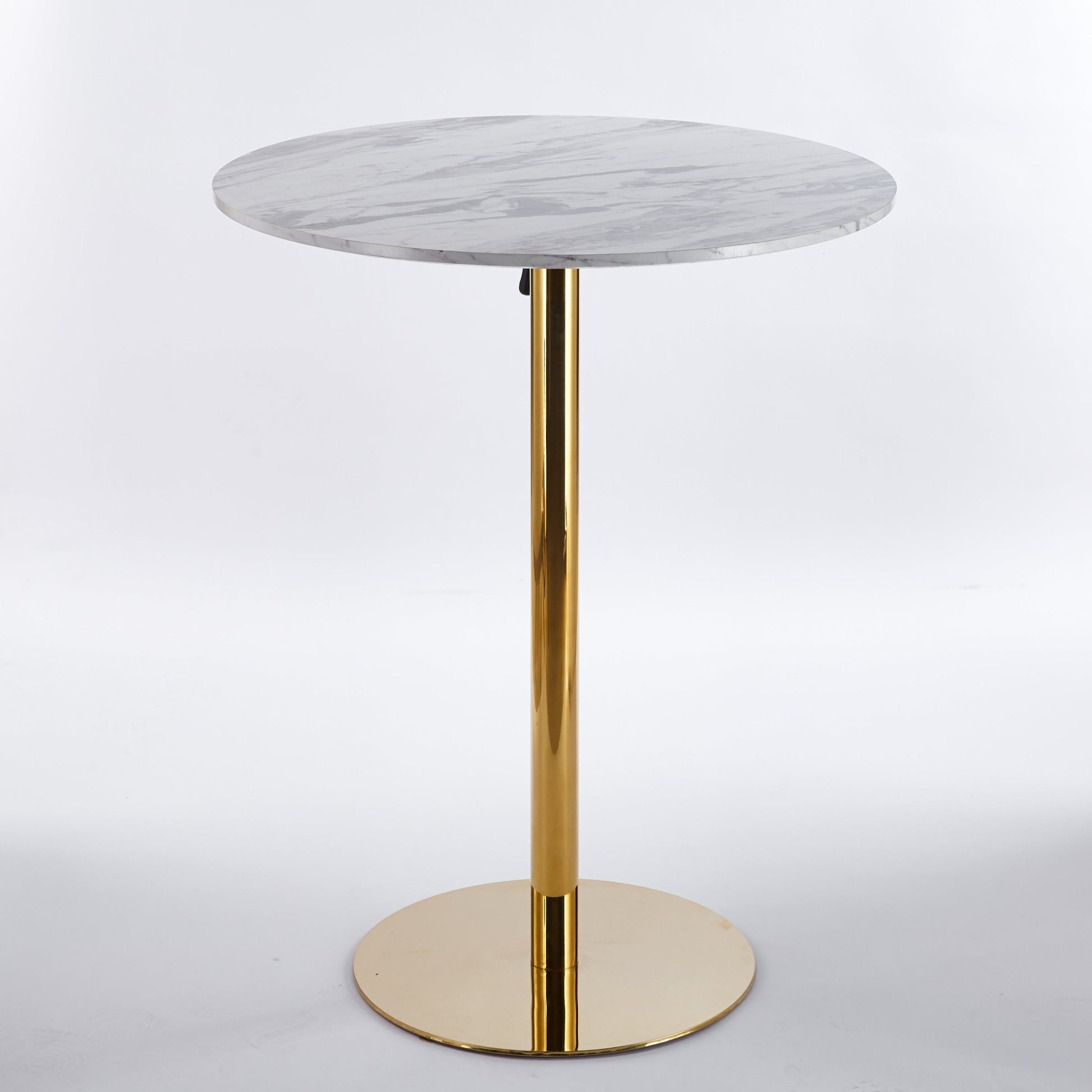 Modern Gold Bar Table Set with 2 Adjustable Bar Stools, Round Marble - Patterned Pub Table for Home Bar & Kitchen - 1st Choice Furniture Direct