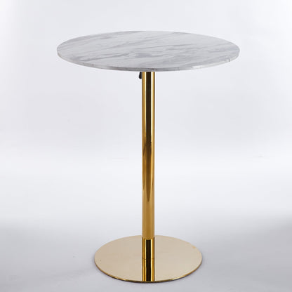 Modern Gold Bar Table Set with 2 Adjustable Bar Stools, Round Marble - Patterned Pub Table for Home Bar & Kitchen - 1st Choice Furniture Direct