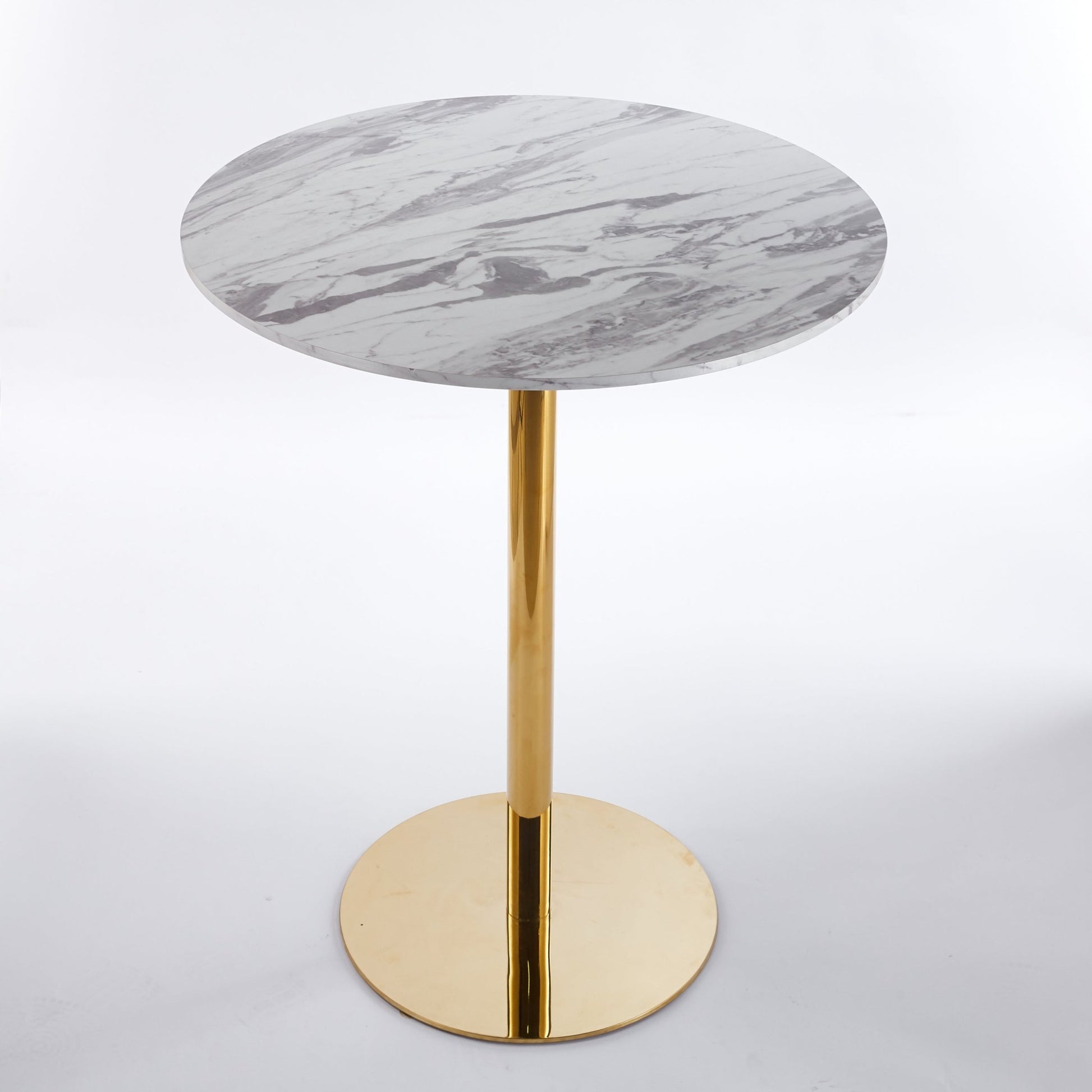 Modern Gold Bar Table Set with 2 Adjustable Bar Stools, Round Marble - Patterned Pub Table for Home Bar & Kitchen - 1st Choice Furniture Direct